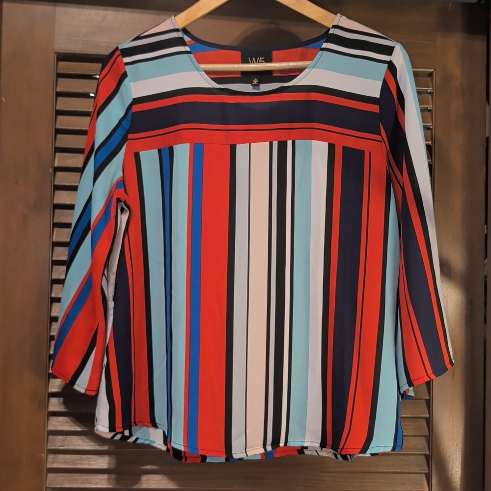 Anthropology W5 Red Blue Multi-Stripe 3/4 Sleeve Blouse